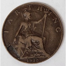 GREAT BRITAIN UK 1918 . ONE 1 FARTHING . ERROR . PLANCHET FLAW